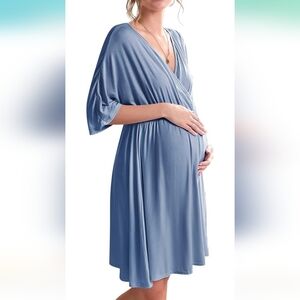 Women's Maternity/Labor/Delivery/Nursing Nightgown Plus Size - XXL Light Blue
